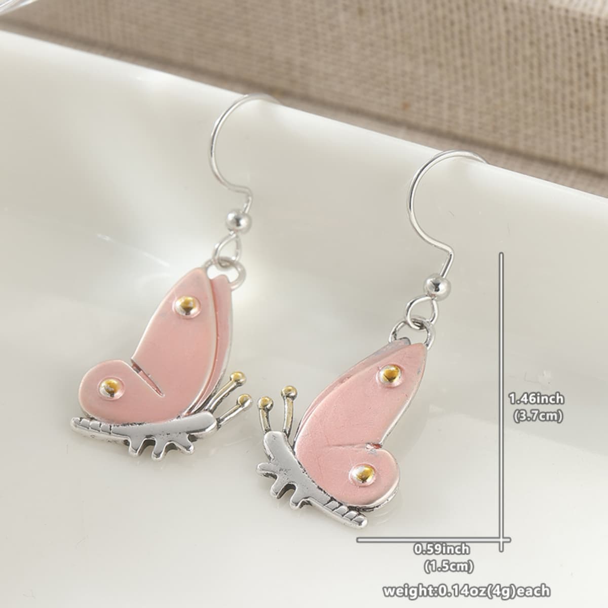 Light Pink Enamel Butterfly Dangle Earrings for Women